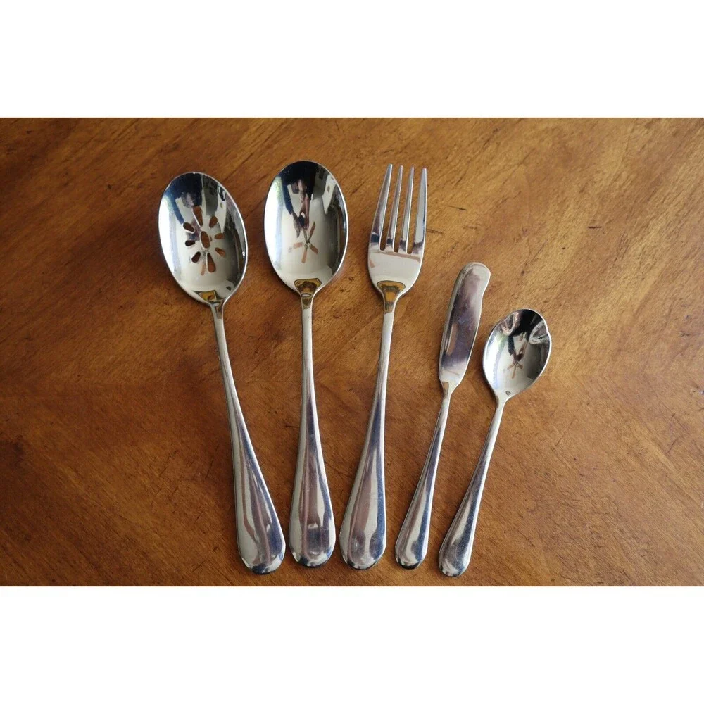 Lot 5 Oneida ICARUS Stainless Glossy Serving Spoon Pierced Solid Meat Fork China